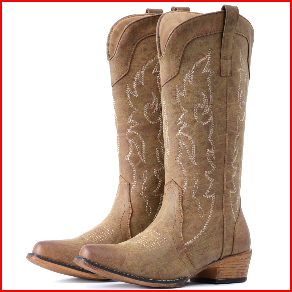 Women's Mid Calf Cowboy Boots With Embroidery Snip Toe Western Style